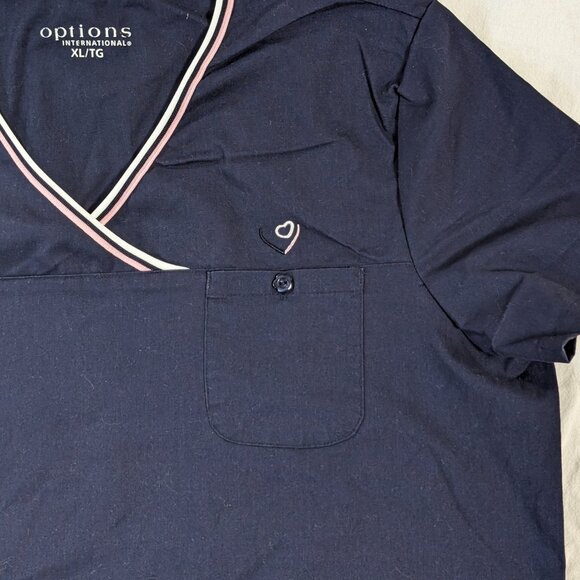 OPTIONS INTERNATIONAL NURSE SCRUB TOP SHIRT SHORT SLEEVE PINK AND BLUE SIZE XL - Picture 7 of 16